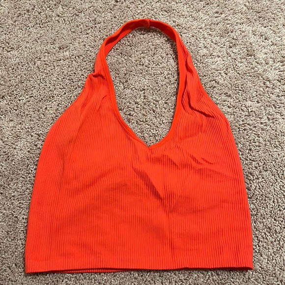 Cotton Candy Tops - Halter tank top cropped Bright coral color size M/L